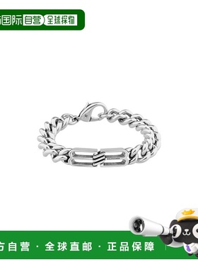 自营欧洲直邮Balenciaga巴黎世家 Bb Icon男士银色黄铜BB标识手链