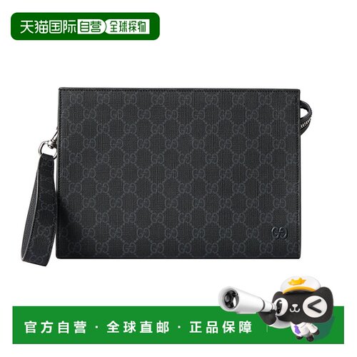 自营欧洲直邮GUCCI/古驰 24新款男士灰色帆布双G图案拉链开合手拿