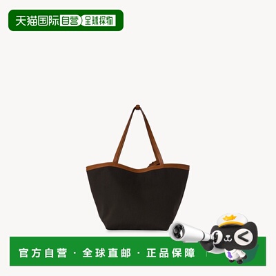 自营欧洲直邮THE ROW 女士黑色棉质帆布和皮革托特包单肩包手提包