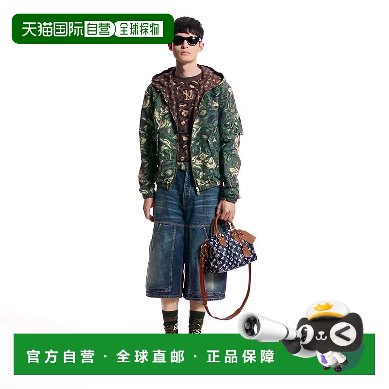 自营欧洲直邮LV路易威登 男士棕色棉老花图案短袖T恤