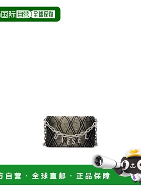 自营欧洲直邮Diesel迪赛 女士黑色棉质菱格纹绗缝牛仔布链条钱包