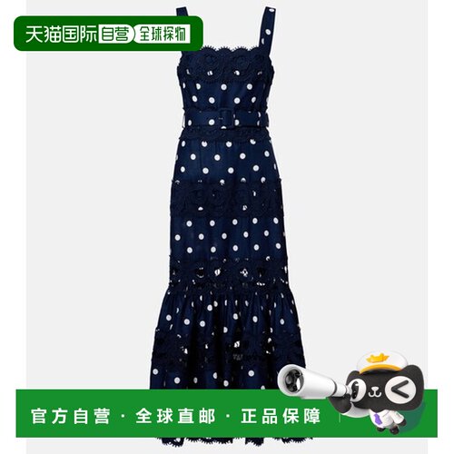 香港直邮Self-Portrait 女士 波尔卡圆点亚麻棉质中长连衣裙