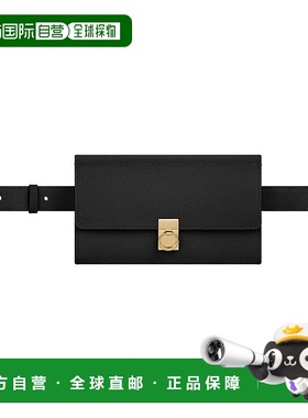 自营欧洲直邮POLENE 23新款 Sept女士黑色粒面皮革可拆卸腰带翻盖
