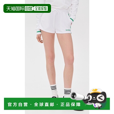 1h可退 香港直邮SPORTY & RICH 女士 Serif 徽标刺绣卷边短裤 SRI