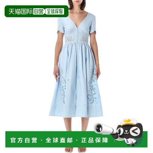 1h可退 香港直邮Self-Portrait 女士 刺绣中长棉质连衣裙 PF26018