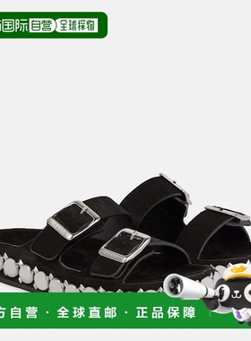 1h可退 香港直邮Alaia 女士 Bombe 精饰绒面革凉拖 black黑色 舒