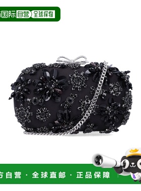 1h可退 香港直邮Self-Portrait 女士 黑色绸缎花朵水晶手包 RS263