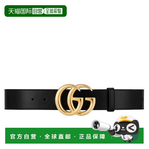 自营欧洲直邮GUCCI/古驰 20春夏新款男女通用黑色小牛皮亮金GG扣4