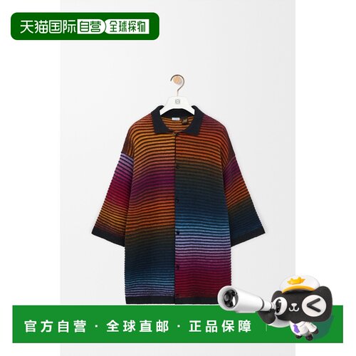 自营欧洲直邮Loewe罗意威 男士多色/黑色条纹混纺棉衬衫短袖男装
