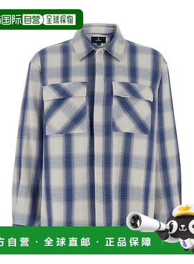 1h可退 香港直邮Represent 男士 蓝色经典款衣领全幅格纹图案棉混