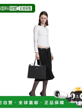 欧洲直邮BALENCIAGA (2025新品) 女式黑色 Godet 中长裙牛仔