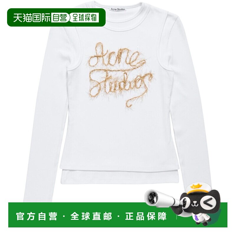 自营欧洲直邮ACNE STUDIOS 女士光学白棉质叠层效果刺绣Logo长袖T图片