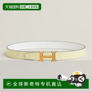 白色小牛皮腰带32mm 1h可退 欧洲直邮Hermes 爱马仕 女士淡黄色