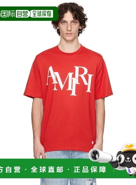 香港直邮AMIRI 男士 红色 Staggered Logo T 恤 AMJYTE1149