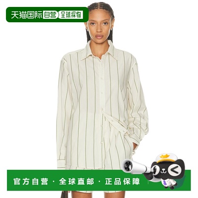 香港直邮Bode 女士 菜绿色条纹长袖衬衫 MRF25SH006