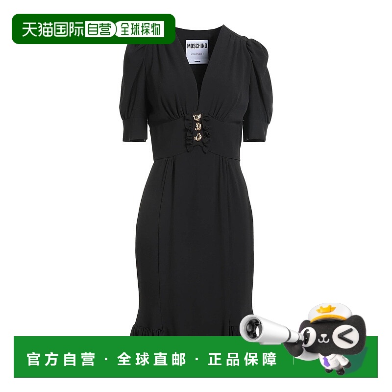 1h可退 香港直邮Moschino 莫斯奇诺 女士 中长连衣裙 black黑色