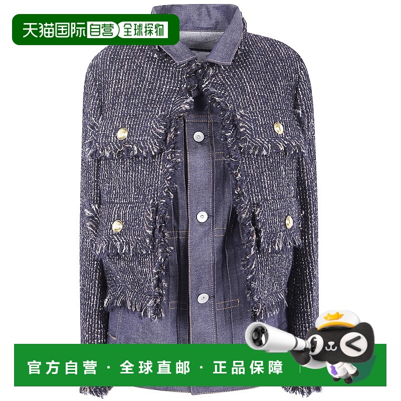 香港直邮Sacai 女士 花呢开衩夹克 2508045 blue蓝色 舒适时尚