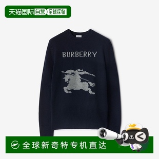 欧洲直邮Burberry博柏利 男士 海军蓝羊毛马术骑士徽标圆领针织衫