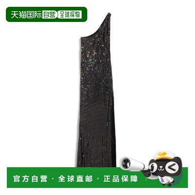 自营欧洲直邮GUCCI古驰 女士黑色粘胶纤维刺绣长款连衣裙吊带长裙