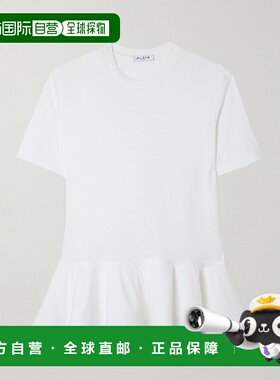 香港直邮Alaia 女士 宽松款府绸边棉针织收腰T恤 AA9I0003J010A00