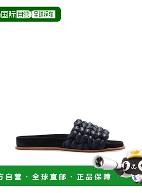 香港直邮Chloe 黑色皮质编织细节拖鞋凉鞋 C22S557X6