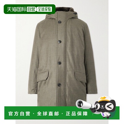 1h可退 YVES SALOMON 男士 Virgin 皮毛饰边羊毛真丝混纺