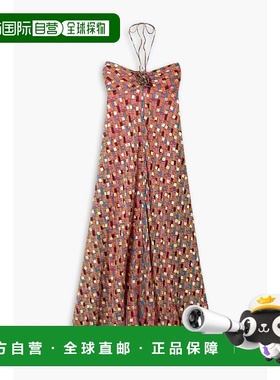 香港直邮RIXO 女士 Samira fil coupe 印花乔其纱挂脖长款连衣裙
