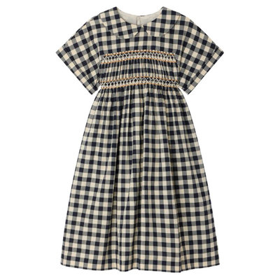 香港直邮Bonpoint 女童 LELOU 格纹印花手工刺绣连衣裙童装 S06GD