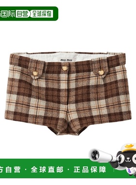 香港直邮Miu Miu 格纹徽标羊毛短裤 MP173214A5SOOO裤子时尚 女裤