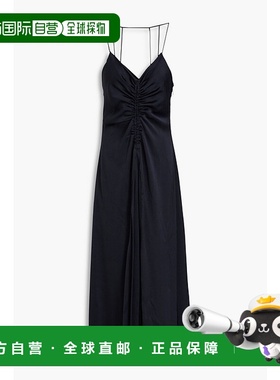 香港直邮Sandro 女士 褶皱缎面斜纹布长款连衣裙 SFPRO03938MARIN