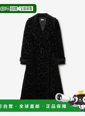 自营欧洲直邮Burberry博柏利 Vine系列女士黑色桑蚕丝双排扣大衣