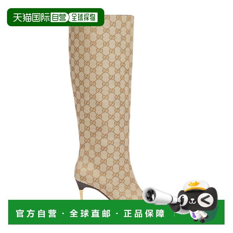 自营欧洲直邮GUCCI古驰 Bombshell女士沙色/棕色GG帆布尖头高跟鞋