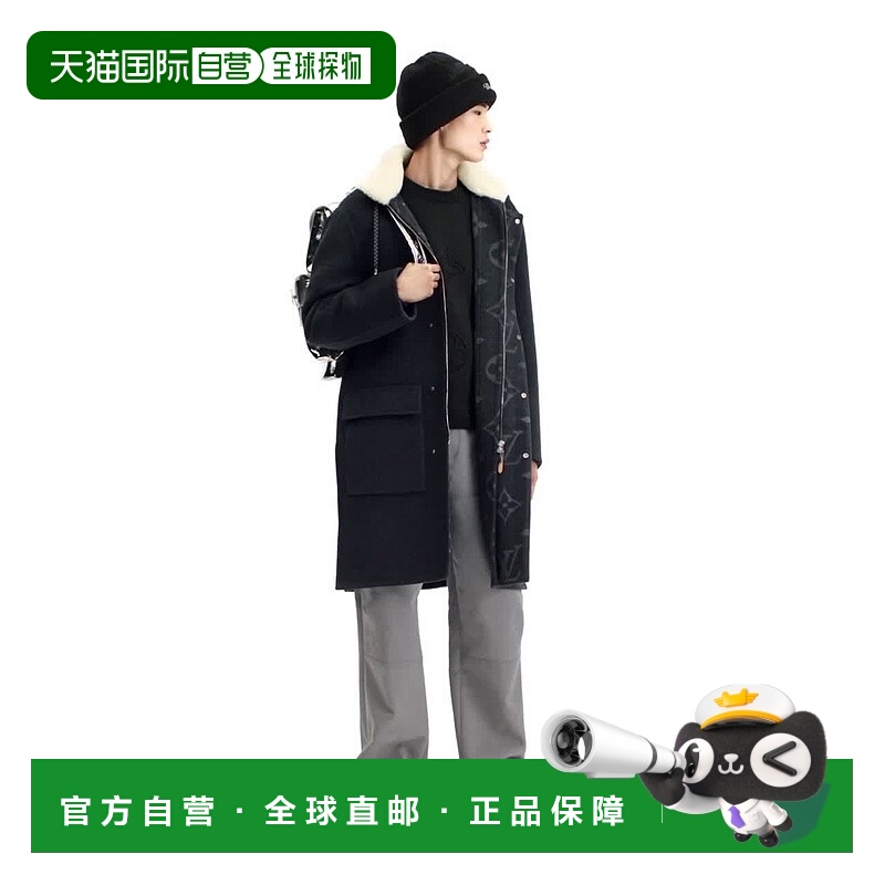 自营1h可退 欧洲直邮LV路易威登 男士炭灰色羊毛老花图案大衣