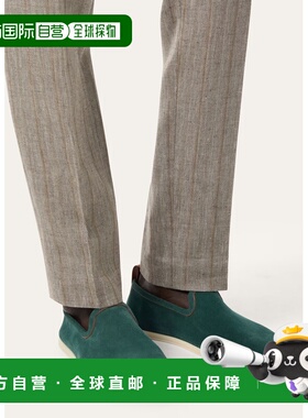 自营欧洲直邮Loro Piana 男士绿色绒面革乐福鞋