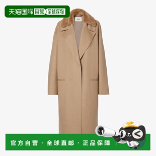 自营欧洲直邮Fendi芬迪 女士米色羊绒腰带大衣