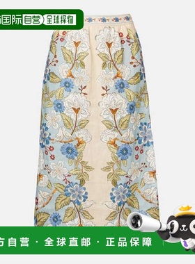 1h可退 香港直邮FARM RIO 女士 花朵亚麻中长半身裙 colorful花色