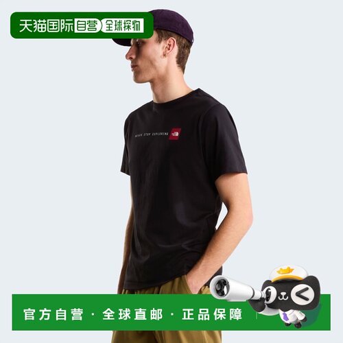 自营欧洲直邮The North Face北面 男士黑色棉质印花短袖T恤
