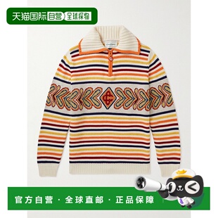 香港直邮Casablanca 男士 条纹羊毛混纺半拉链毛衣 MS23KW34402