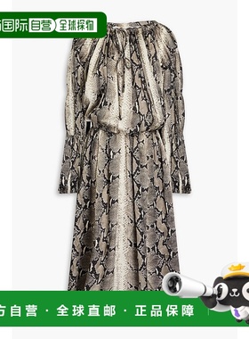 1h可退 香港直邮KHAITE 女士 Cole cupro-satin 蛇纹中长连衣裙 5