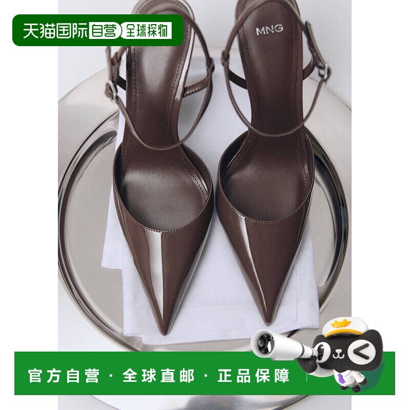 自营欧洲直邮MANGO 女士浅棕色漆皮尖头高跟鞋细高跟图片