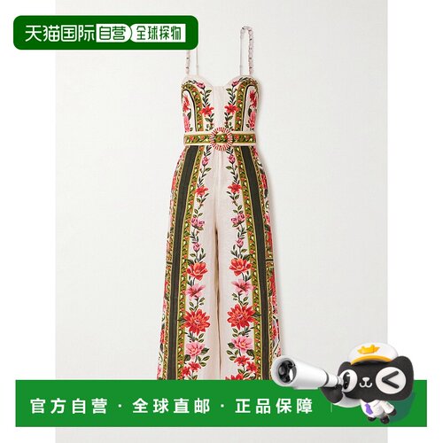 1h可退 香港直邮FARM RIO 女士 Wonder 里约束带精饰印花亚麻连体