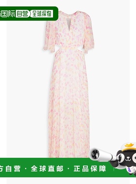 1h可退 香港直邮Maje 女士 剪口印花乔其纱长款连衣裙 MFPRO03613