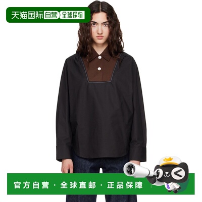 香港直邮Marni 玛尼 女士 黑色 Contrast Bib Insert Poplin 衬衫