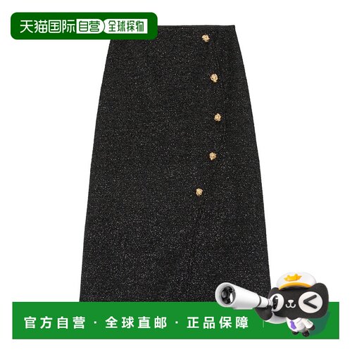 香港直邮Ganni 黑色裹身中长半身裙 F7377高端显瘦时尚减龄百搭