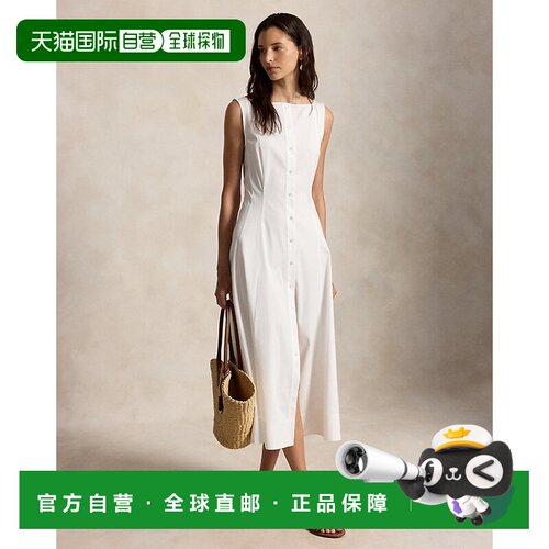 自营欧洲直邮Ralph Lauren拉夫劳伦 女士白色纯棉交领系带连衣裙