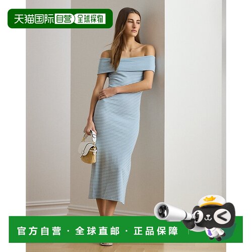 自营欧洲直邮Ralph Lauren拉夫劳伦 女士棉质混纺露肩中长连衣裙