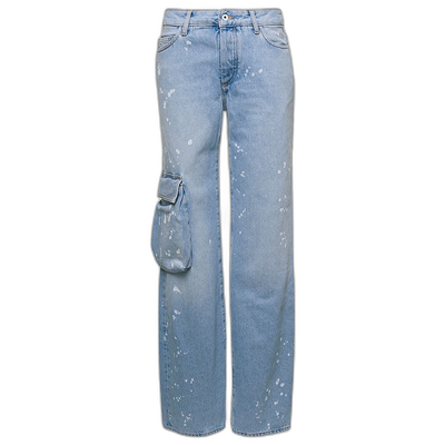 香港直邮Off-White 女士 Stains 浅蓝工装口袋颜料棉质牛仔裤 OWY
