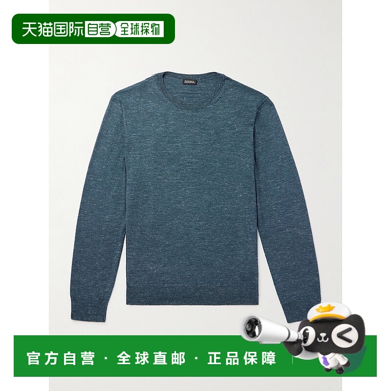 香港直邮zegna 杰尼亚 男士 深紫色丝质羊绒亚麻混纺毛衣 UFF91A9