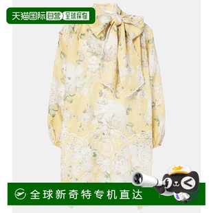 香港直邮ZIMMERMANN 刺绣打结领花朵亚麻迷你连衣裙 女士 Acacia