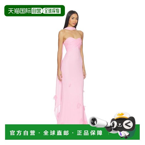1h可退 香港直邮Self-Portrait 女士 粉色乔其纱围巾领长款连衣裙
